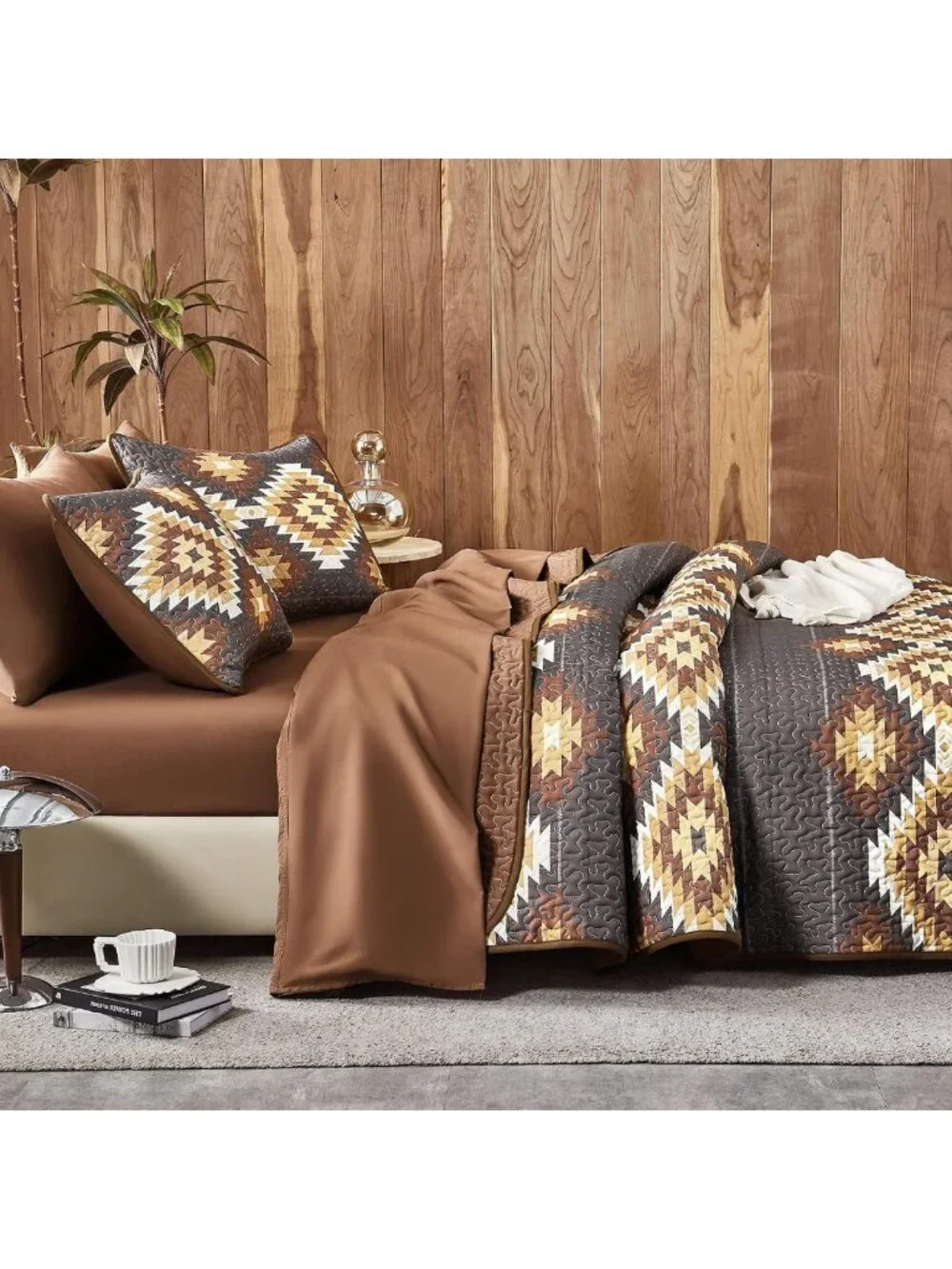 Southwestern Aztec Quilt Set - Reversible Lightweight Bedspread, Rustic